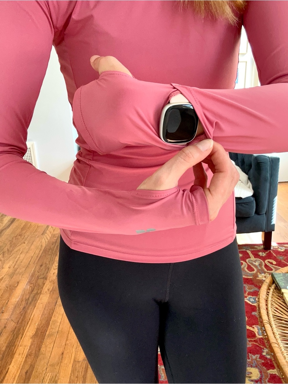 Long Sleeve Fitted Running Shirt in Dusty Rose Pink - Picture 6 of 7